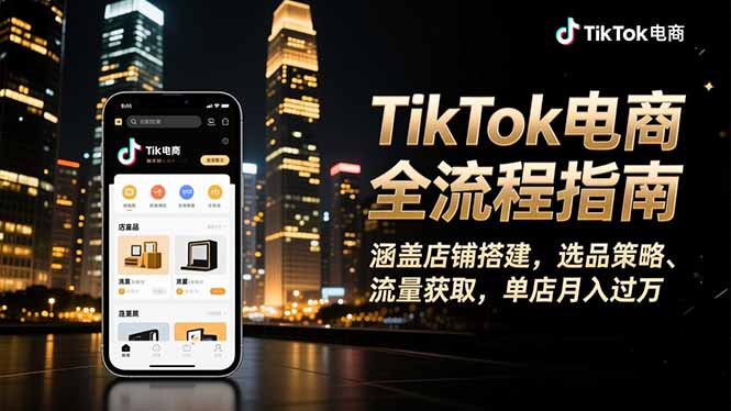 TikTok电商全流程指南，涵盖店铺搭建、选品策略、流量获取，单店月入过万-摇钱树